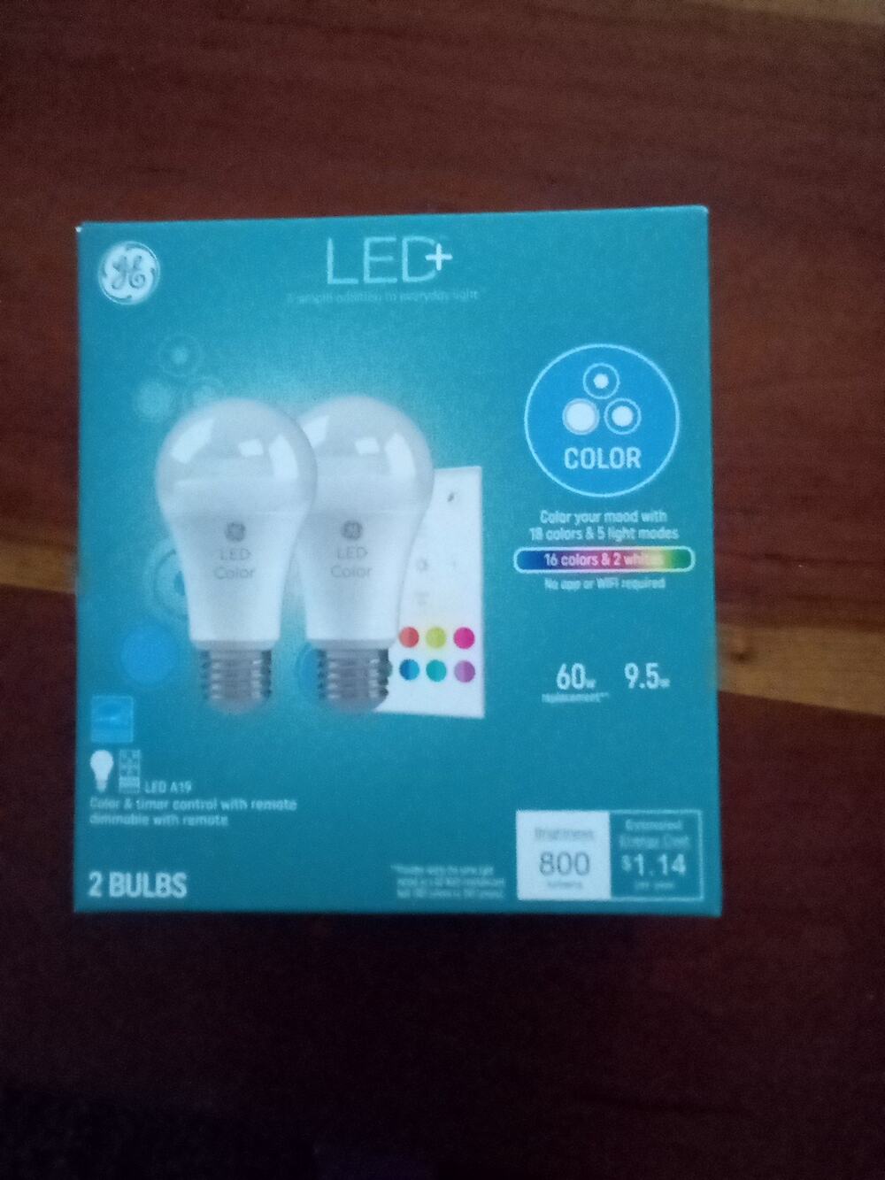 GE LED+ Color Changing LED Light 2 Bulbs W/Remote No App or Wi-Fi Required NIB